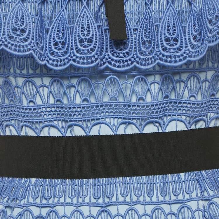 مملوكة مسبقًا Self-Portrait Blue Teardrop Guipure Lace Daphne Maxi Dress S