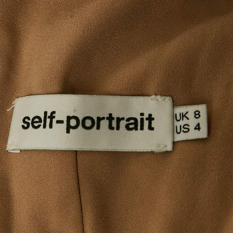 Pre Owned Self-Portrait Light Orange Guipure Lace Bow-Detail Tiered Dress S