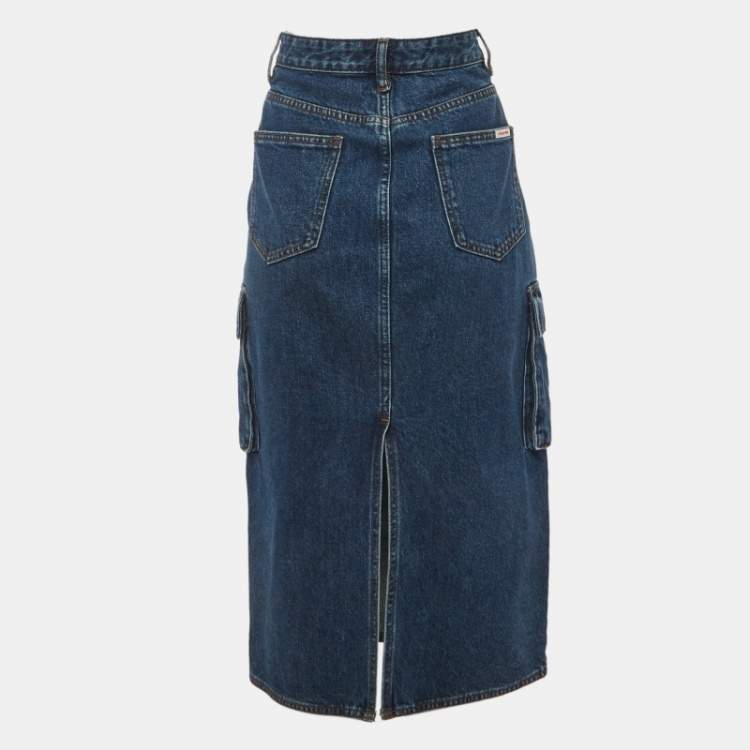 Pre Owned Self-Portrait Blue Denim Cargo Midi Skirt M