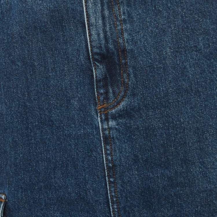 Pre Owned Self-Portrait Blue Denim Cargo Midi Skirt M