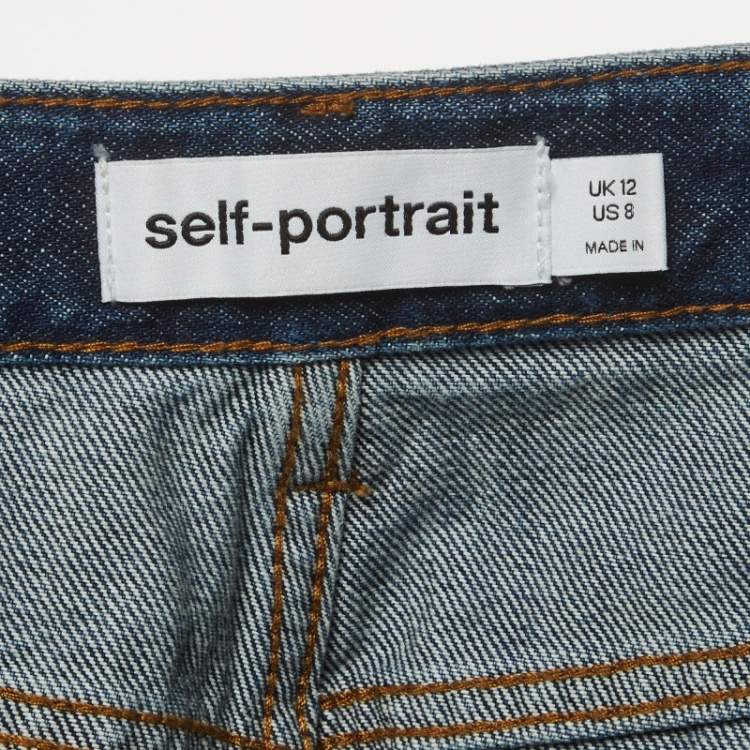 Pre Owned Self-Portrait Blue Denim Cargo Midi Skirt M