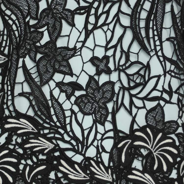 Pre Owned Self-Portrait Black Asymmetric Hem Vine Lace Midi Dress M