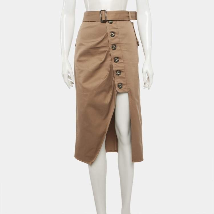 Pre Owned Self-Portrait Brown Denim Belted Midi Skirt L