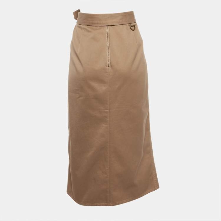 Pre Owned Self-Portrait Brown Denim Belted Midi Skirt L