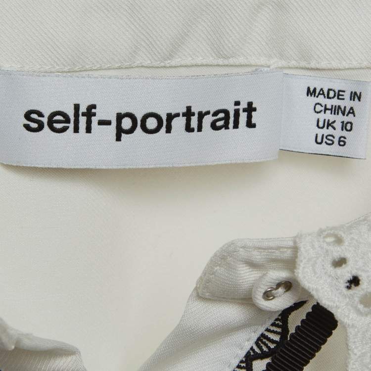 Pre Owned Self-Portrait White Twill Frill Yoke Shirt M