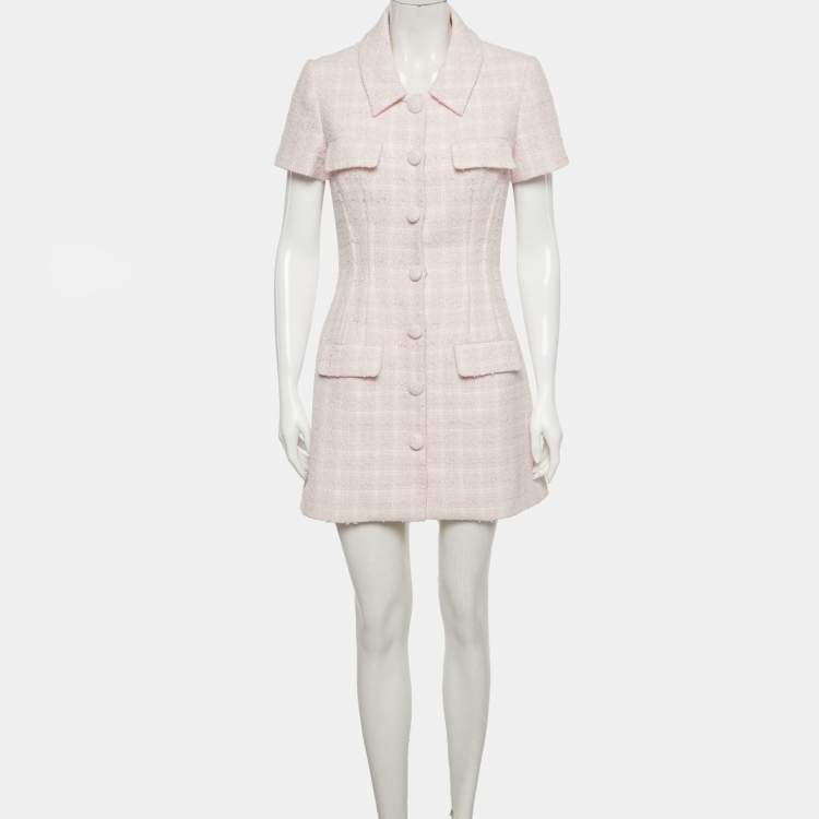 Pre Owned Self-Portrait Pink Boucle Checked Mini Dress M