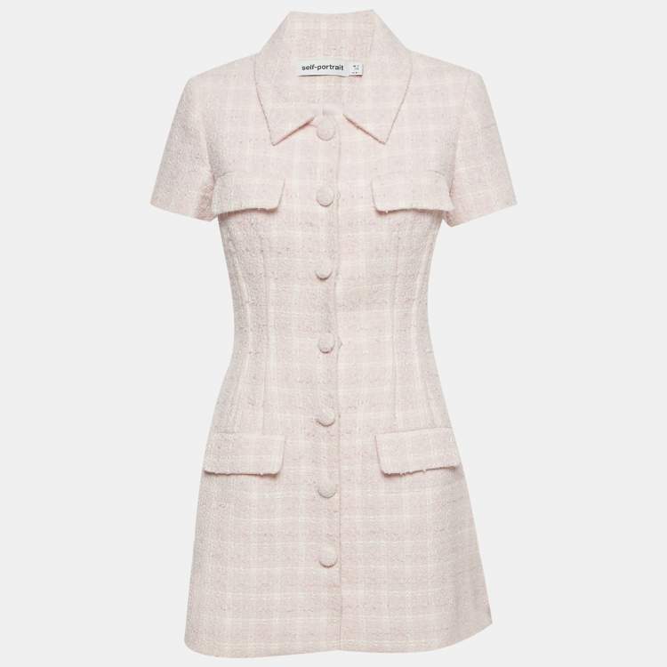 Pre Owned Self-Portrait Pink Boucle Checked Mini Dress M