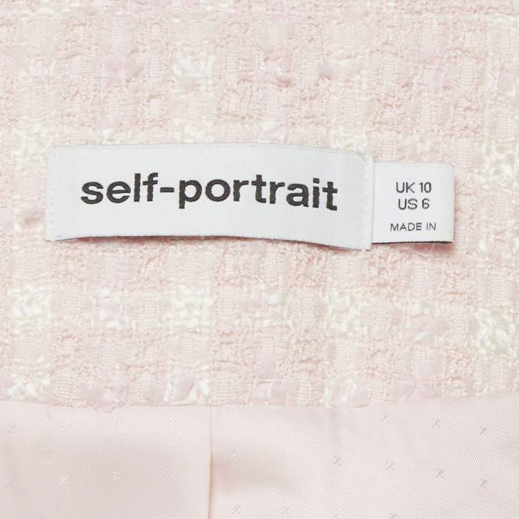 Pre Owned Self-Portrait Pink Boucle Checked Mini Dress M