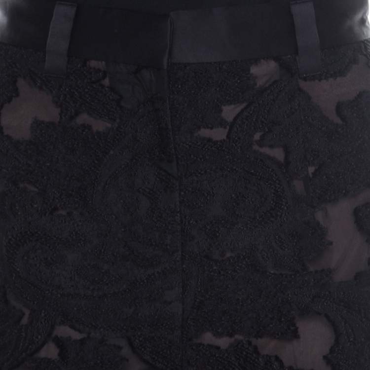Pre Owned Self Portrait Black Embroidered Organza and Lace High Waist Flared Trousers S