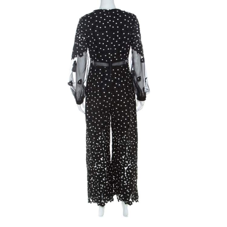 مملوكة مسبقًا Self Portrait Black Daisy Dot Lace Jumpsuit M