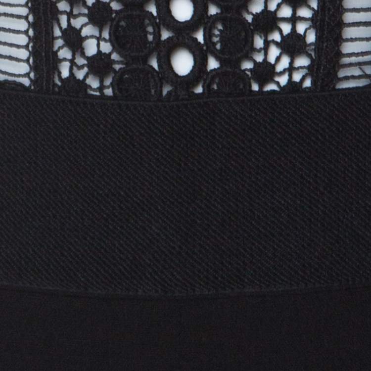 Pre Owned Self-Portrait Black & White Lace Bodice Bell Sleeve Jumpsuit M