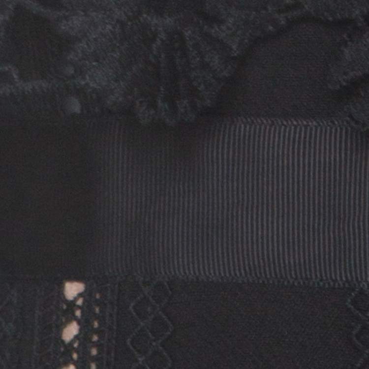 Pre Owned Self Portrait Black Lace Paneled Peter-pan Collar Midi Dress M