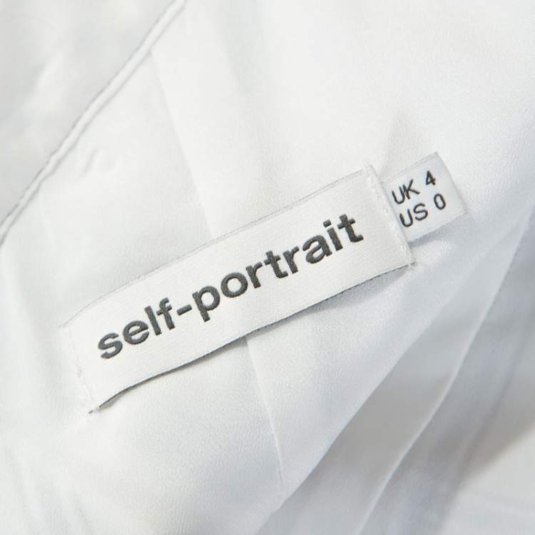 Pre Owned Self Portrait White Checked Crepe One Shoulder Pleated Dress XS