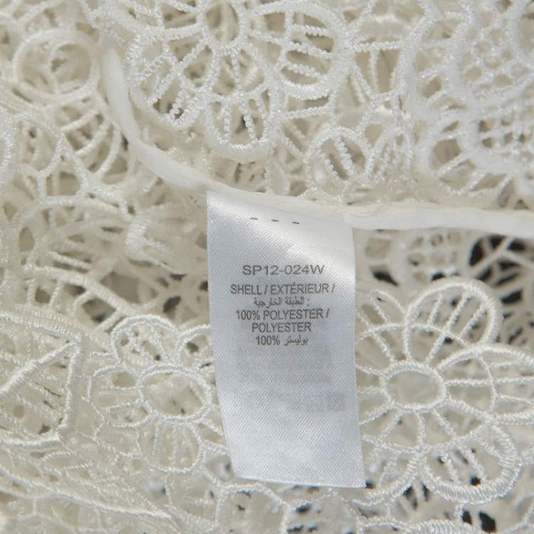 Pre Owned Self Portrait White Cutout Ruffle Detail Guipure Lace Top S