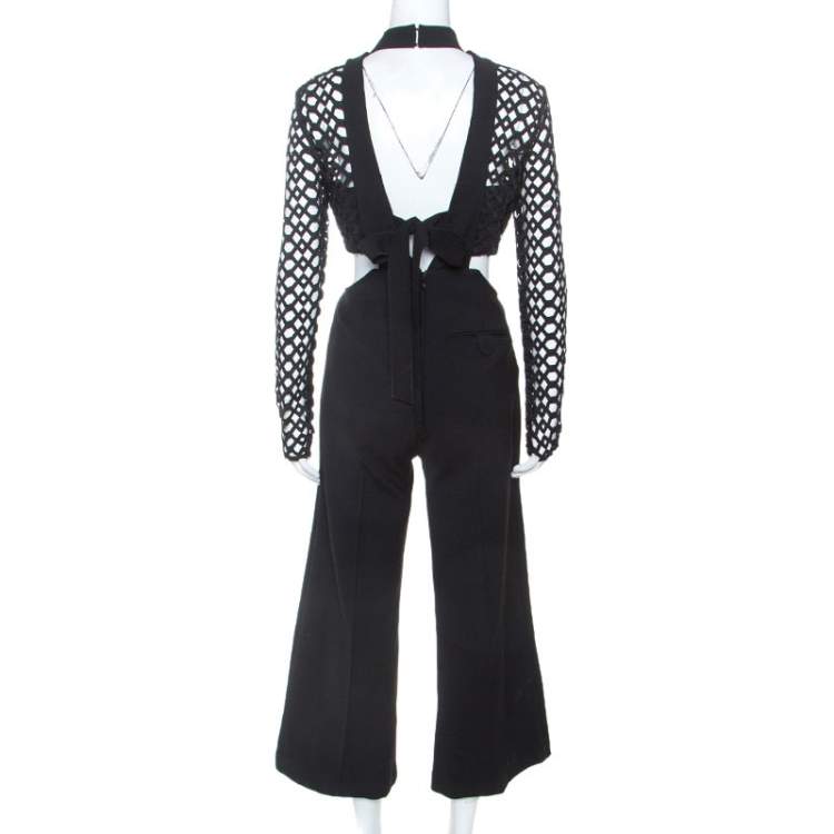 Pre Owned Self Portrait Black Lace Insert Cropped Bodice Jumpsuit M