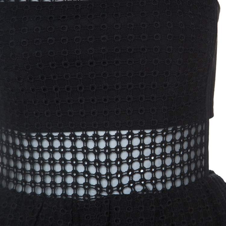 مملوكة مسبقًا Self-Portrait Black Guipure Lace Peplum Detail Jumpsuit S