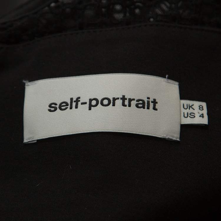 مملوكة مسبقًا Self-Portrait Black Guipure Lace Peplum Detail Jumpsuit S