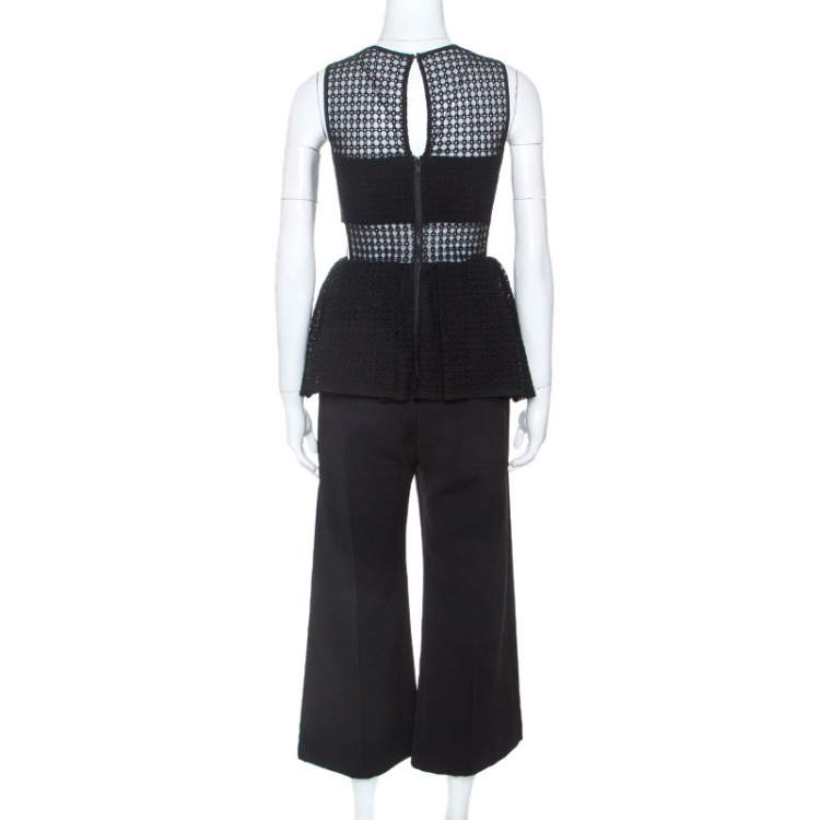 مملوكة مسبقًا Self-Portrait Black Guipure Lace Peplum Detail Jumpsuit S