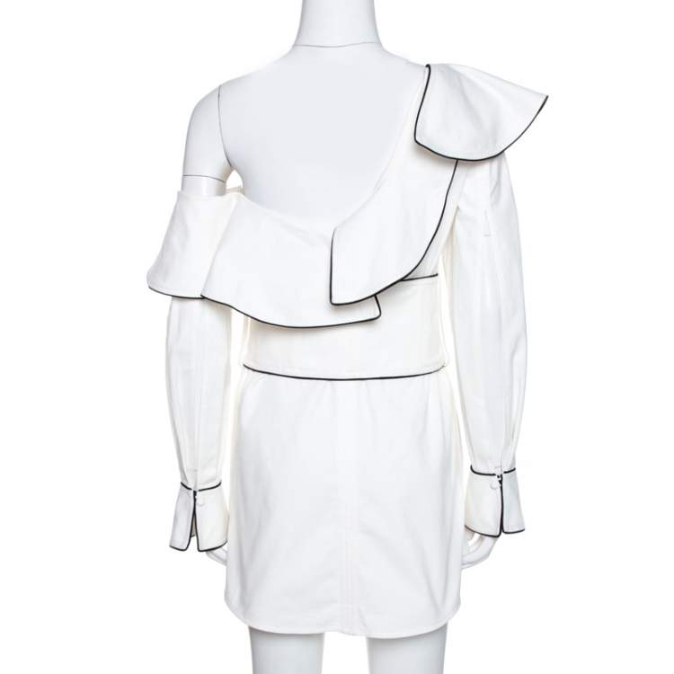 مملوكة مسبقًا Self Portrait White Cotton One Shoulder Corset Belted Mini Dress S