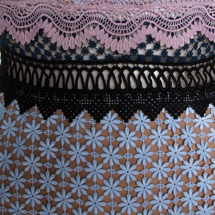 Pre Owned Self Portrait Multicolor Lace Panelled Ruffle Trim Bellis Mini Dress M