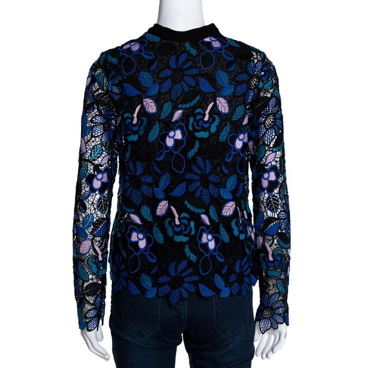 Pre Owned Self Portrait Multicolor Floral Guipure Lace Garden Top M