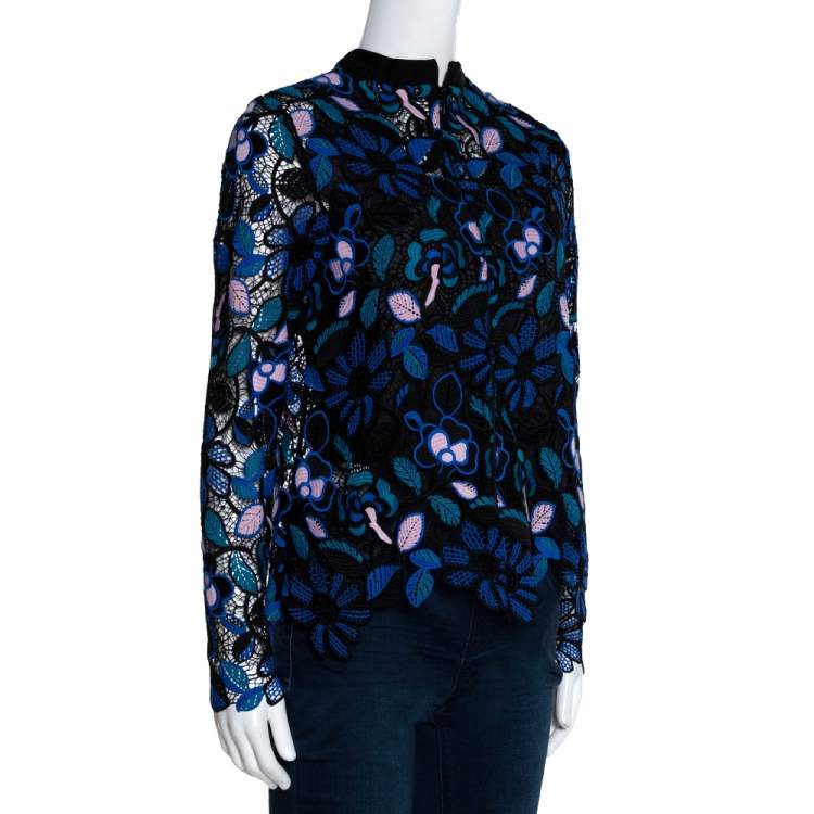 Pre Owned Self Portrait Multicolor Floral Guipure Lace Garden Top M