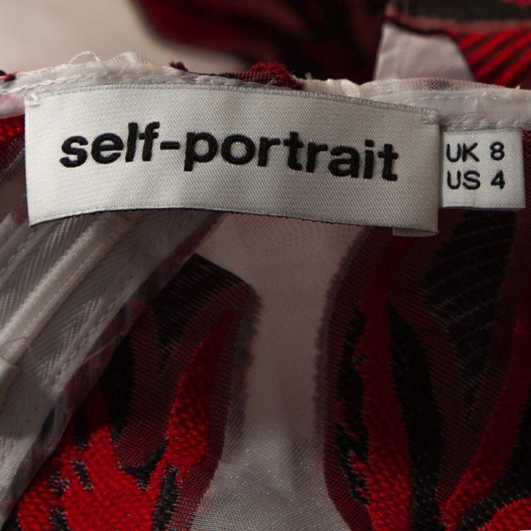 Pre Owned Self-Portrait Red & White Floral Fil Coupe One Shoulder Blouse S