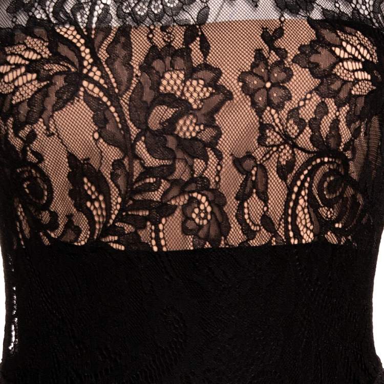 Pre Owned Self Portrait Black Bead and Sequin Embellished Lace Midi Dress S