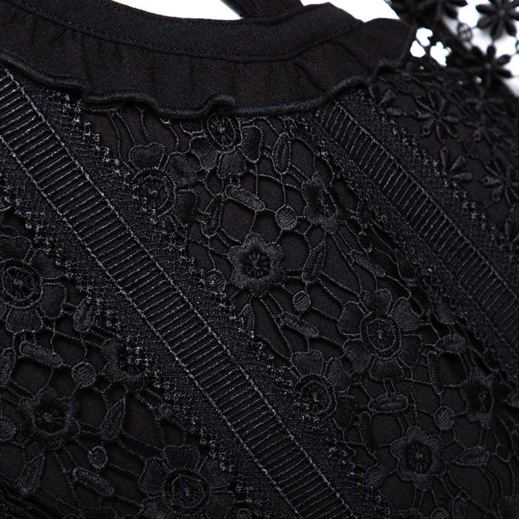 Pre Owned Self Portrait Black Guipure Lace Cutout Detail Payne Midi Dress M