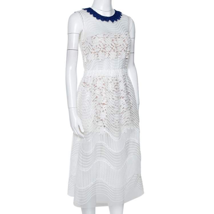 Pre Owned Self Portrait White Sequined Mesh Romper Detail Dress M