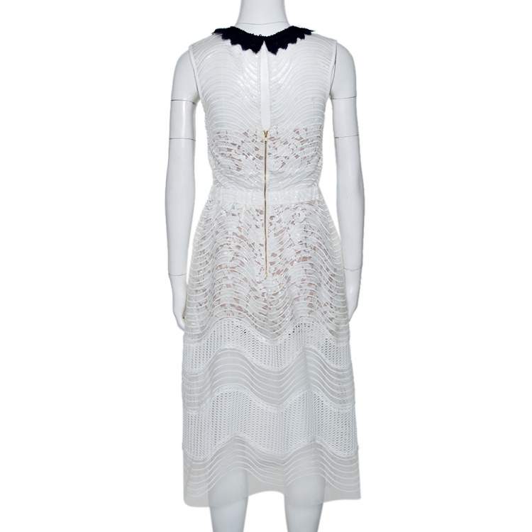 Pre Owned Self Portrait White Sequined Mesh Romper Detail Dress M
