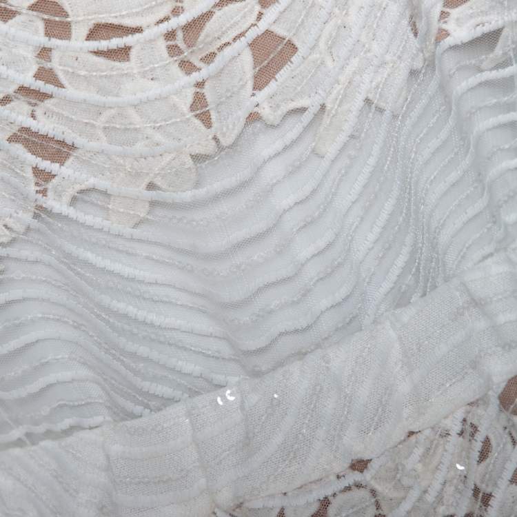 Pre Owned Self Portrait White Sequined Mesh Romper Detail Dress M