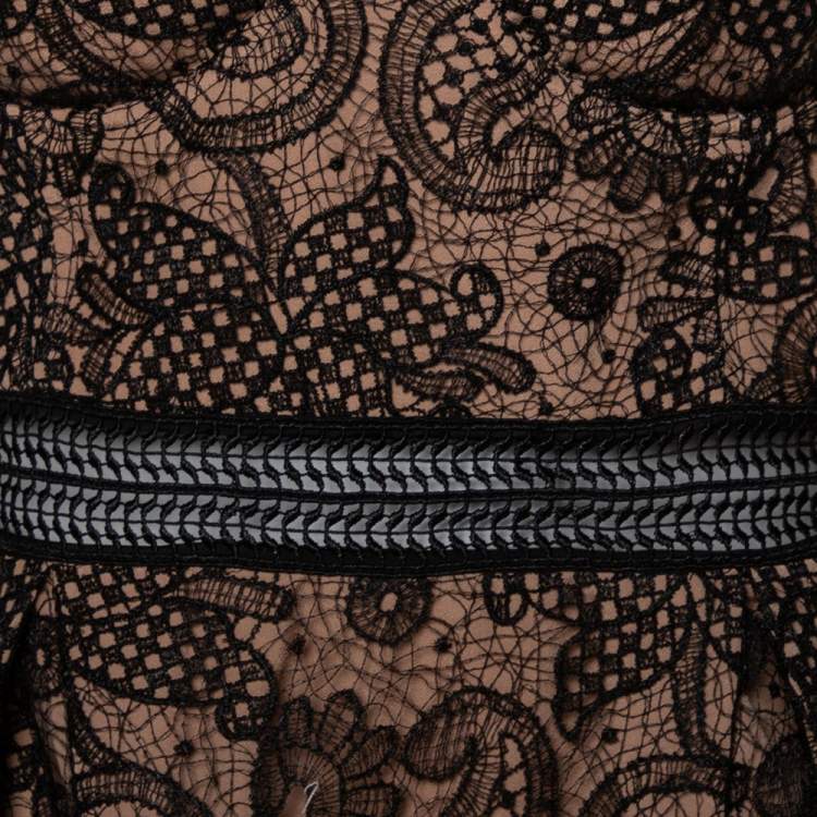 Pre Owned Self Portrait Black Paisley Lace Sleeveless Bustier Dress L 