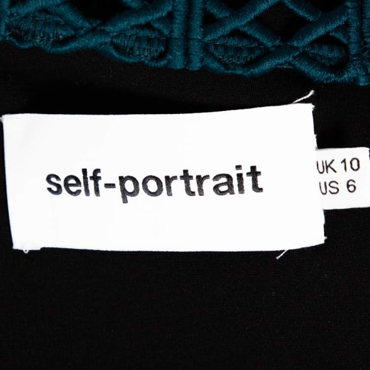 Pre Owned Self-Portrait Teal Green Guipure Lace Column Dress M