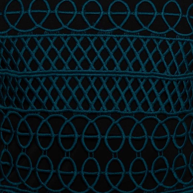 Pre Owned Self-Portrait Teal Green Guipure Lace Column Dress M