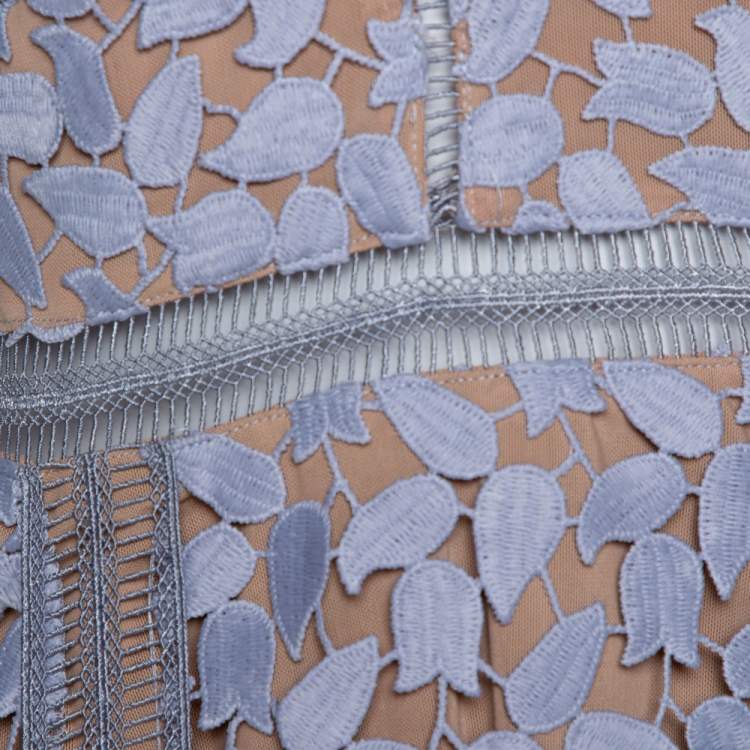 Pre Owned Self Portrait Lilac Guipure Lace Arabella Midi Dress M