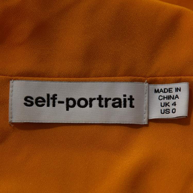 Pre Owned Self Portrait Orange Pleated Chiffon Off Shoulder Dress XS