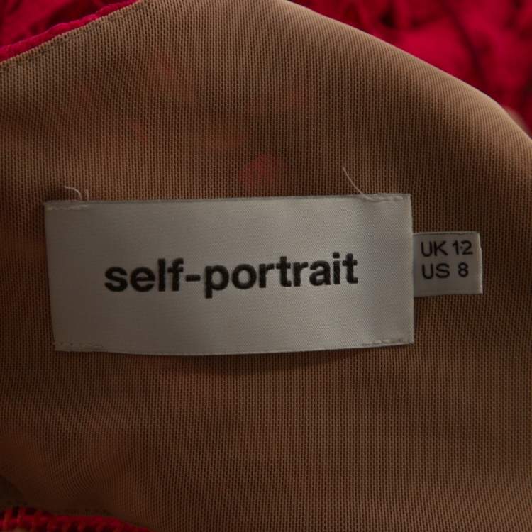 Pre Owned Self Portrait Red Floral Guipure Lace Noodle Strap Azaelea Midi Dress M