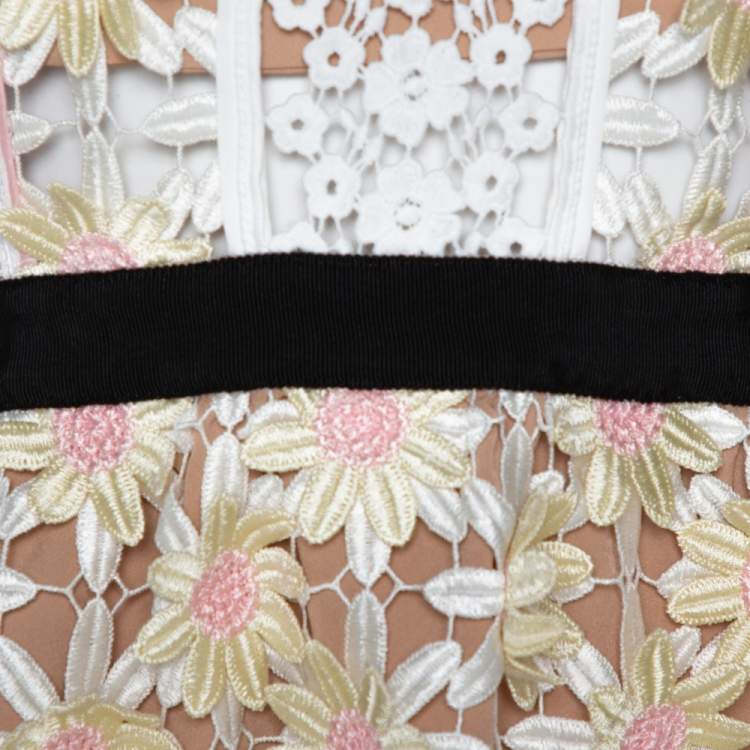 Pre Owned Self Portrait Multicolor 3D Floral Guipure Lace Peplum Top M