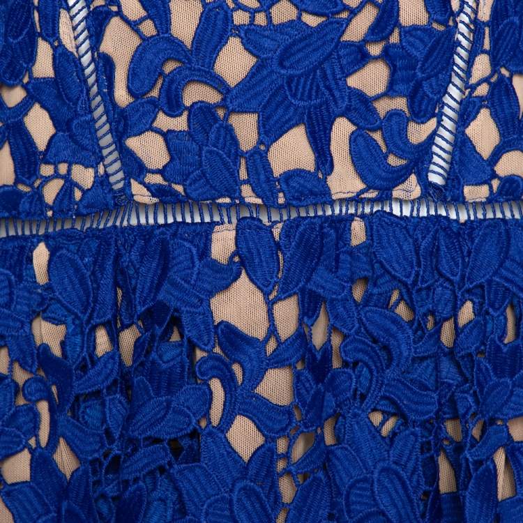 مملوكة مسبقًا Self Portrait Cobalt Blue Floral Guipure Lace Azalea Dress M