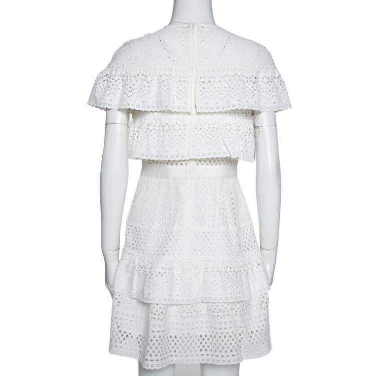 Pre Owned Self Portrait White Floral Broderie Mini Dress M