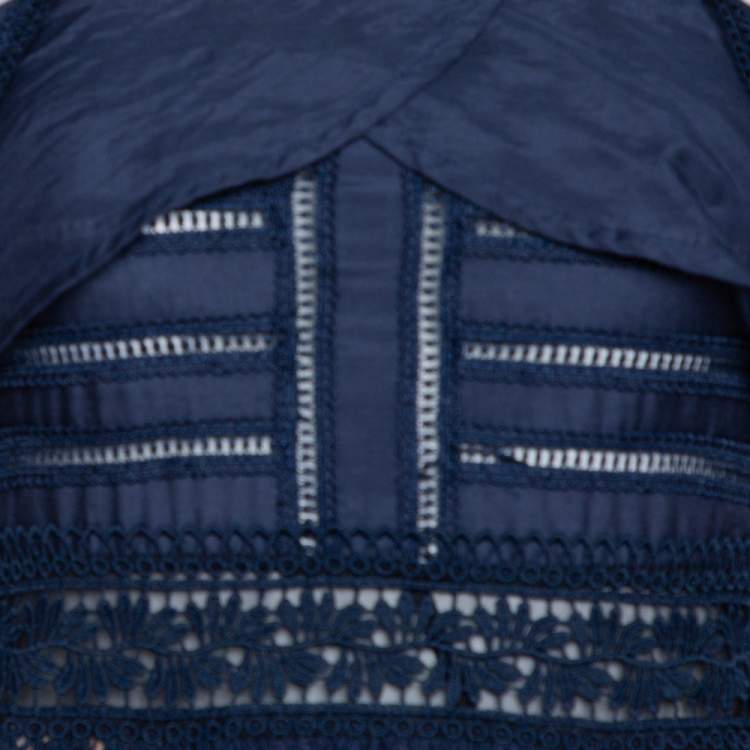 Pre Owned Self-Portrait Navy Blue Lace Paneled Bluebell Midi Dress S