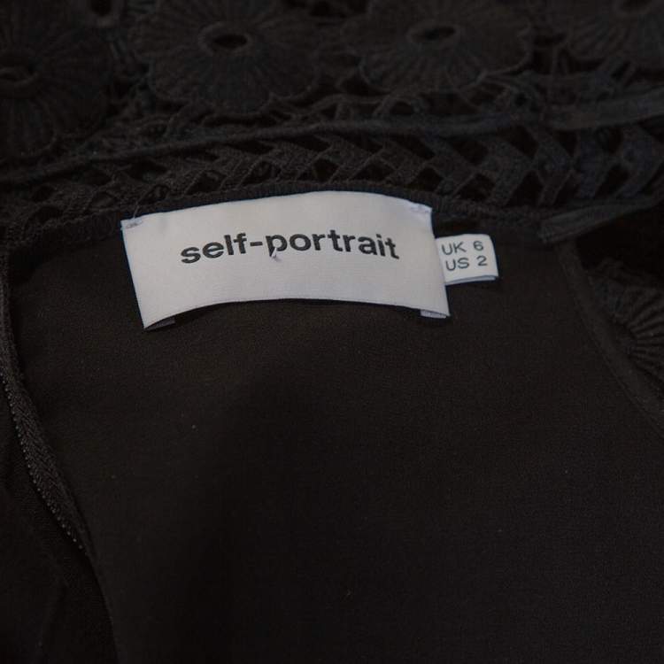 Pre Owned Self-Portrait Black Guipure Lace & Crepe Serena Jumpsuit S