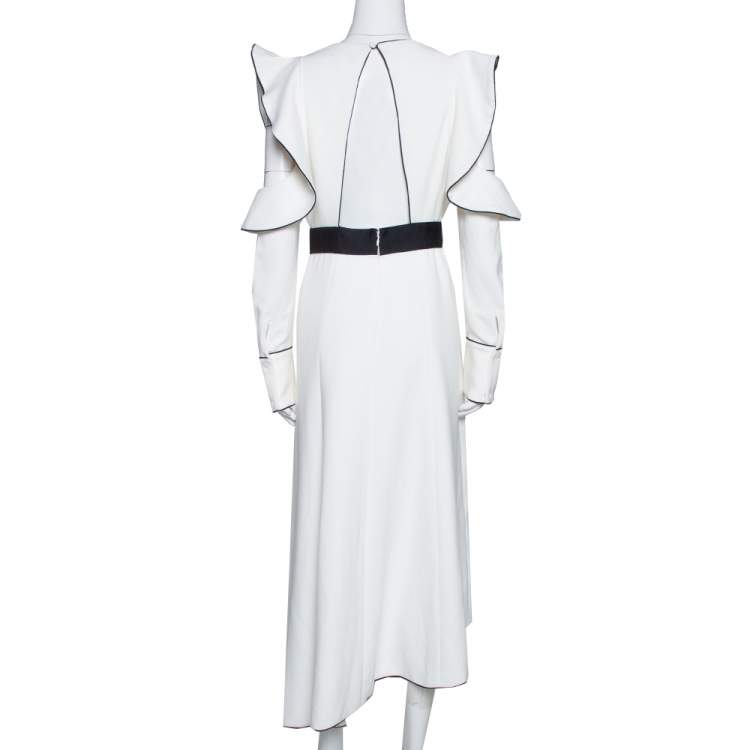 Pre Owned Self-Portrait White Viscose Blend Ruffled Asymmetric Dress M