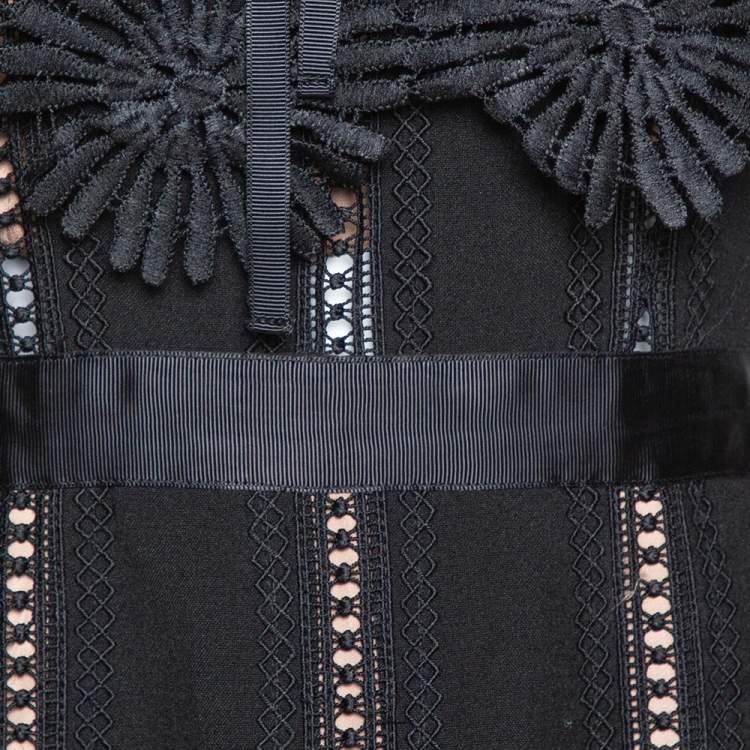 مملوكة مسبقًا Self Portrait Black Crepe Lace Overlay Hinkley Midi Dress M