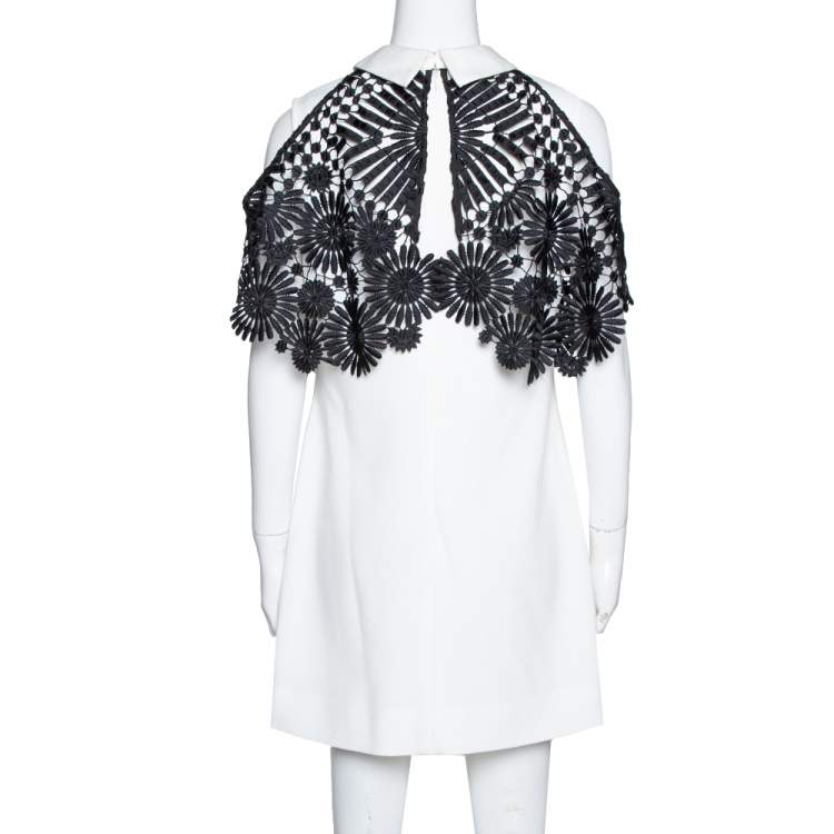 مملوكة مسبقًا Self Portrait Monochrome Crepe Lace Cape Mini Dress M