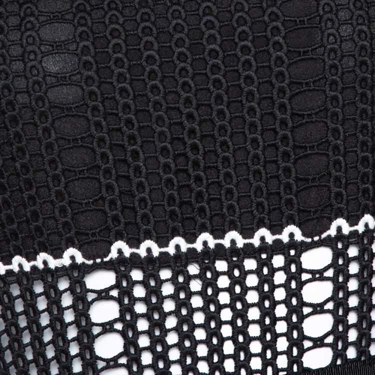 Pre Owned Self Portrait Black Crochet Guipure Lace Scallop Midi Dress S