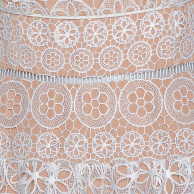 Pre Owned Self Portrait White Floral Lace Halter Neck Mini Dress M