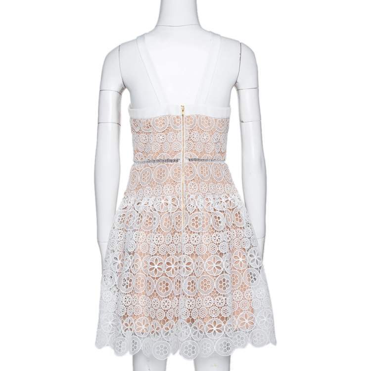 Pre Owned Self Portrait White Floral Lace Halter Neck Mini Dress M