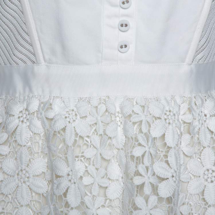 مملوكة مسبقًا Self Portrait White Lace Tiered Off Shoulder Mini Dress M